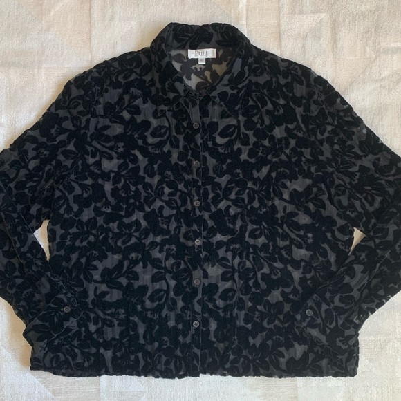 Vintage Floral Black Velvet Blouse - Picture 1 of 12